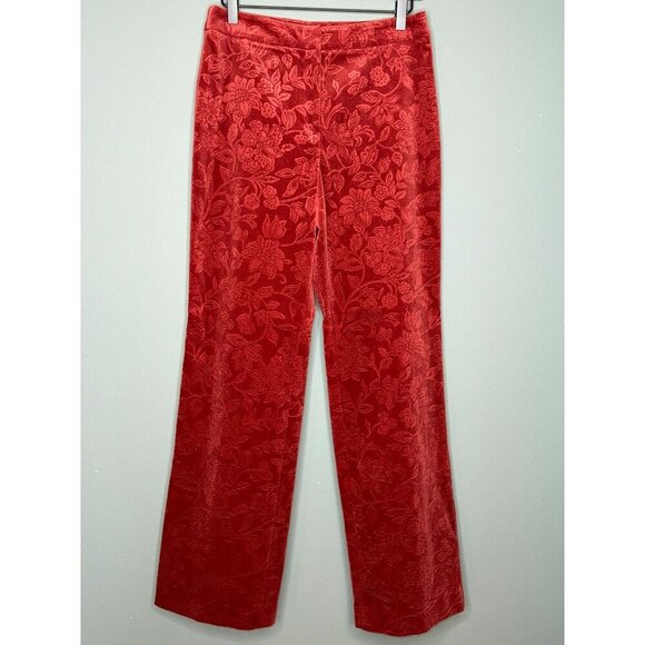 VTG Talbot's Women's 4 Red Velvet Printed Floral Stretch Retro Bootcut Mid-Rise - Picture 1 of 11